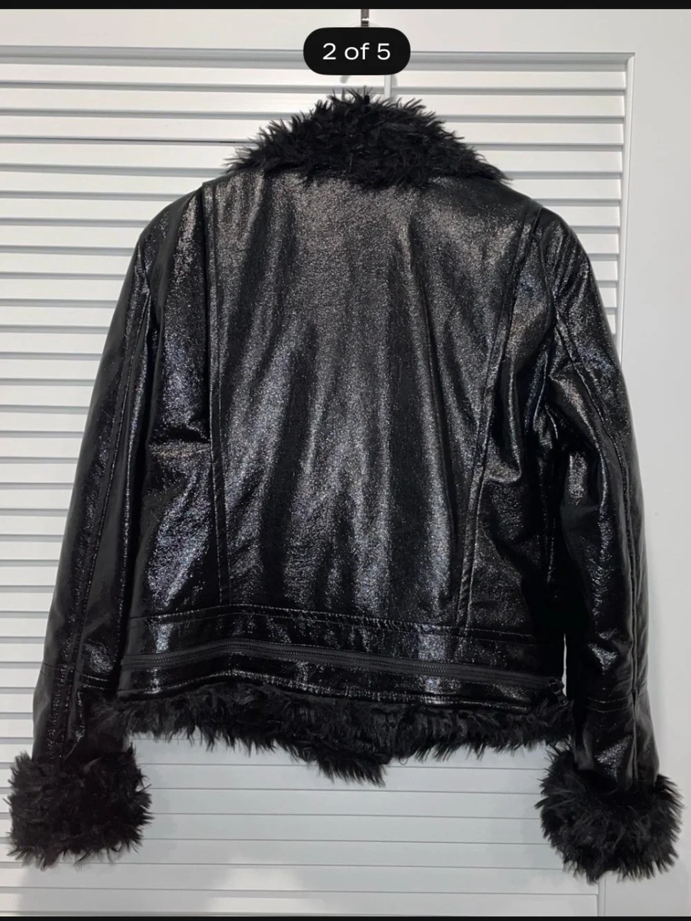 Kensie Black Faux Leather Jacket with Faux Fur Trim